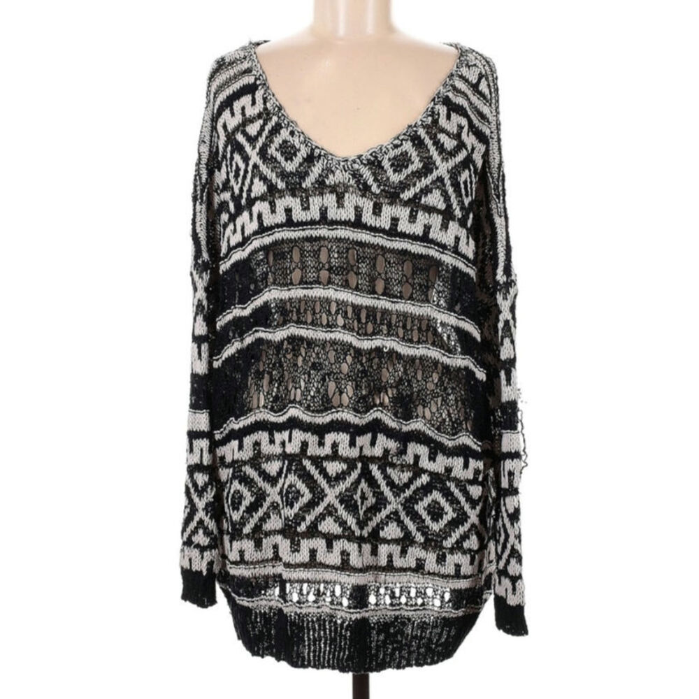 Free People Black and White Patterned Sweater